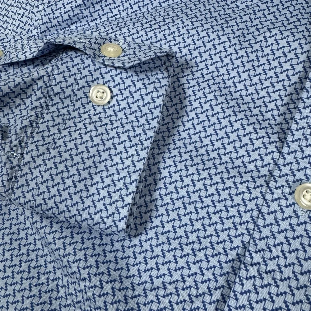 Banana Republic Men M Blue Geometric Print Tech Stretch Slim Flex Fit Shirt